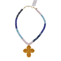 18" Multi blues rondelles with Susie Cross