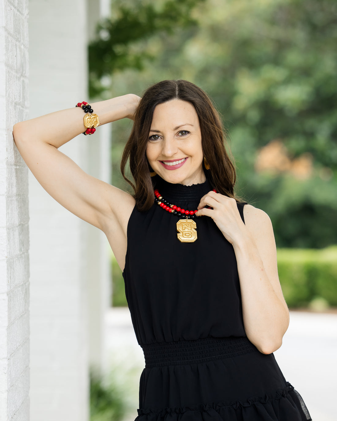 Black and Red Jade Double Strand with NC Medallion