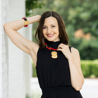 Black and Red Jade Double Strand with NC Medallion