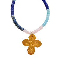 18" Multi blues rondelles with Susie Cross