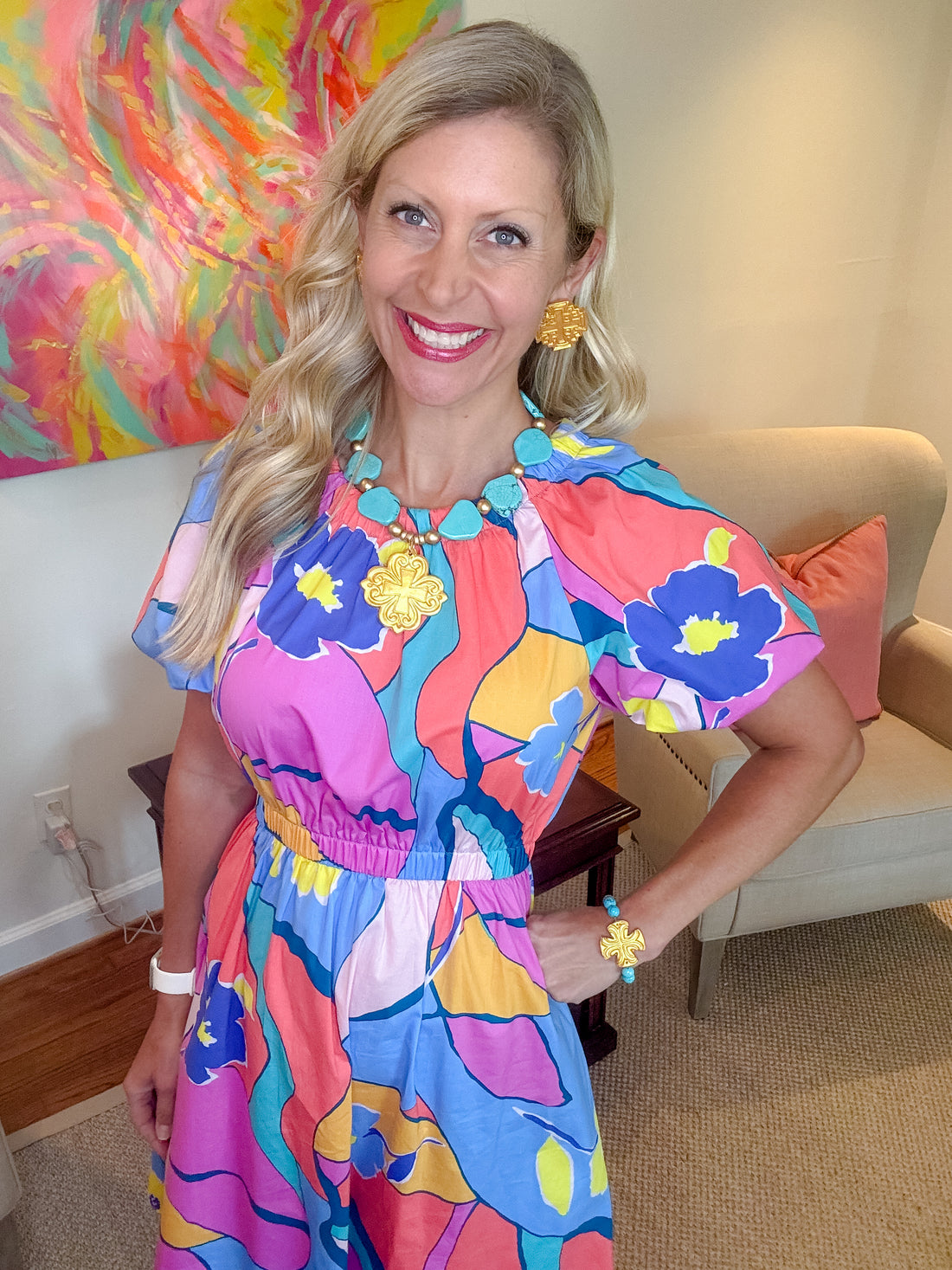 Turquoise Jade with Friendship Cross Bracelet