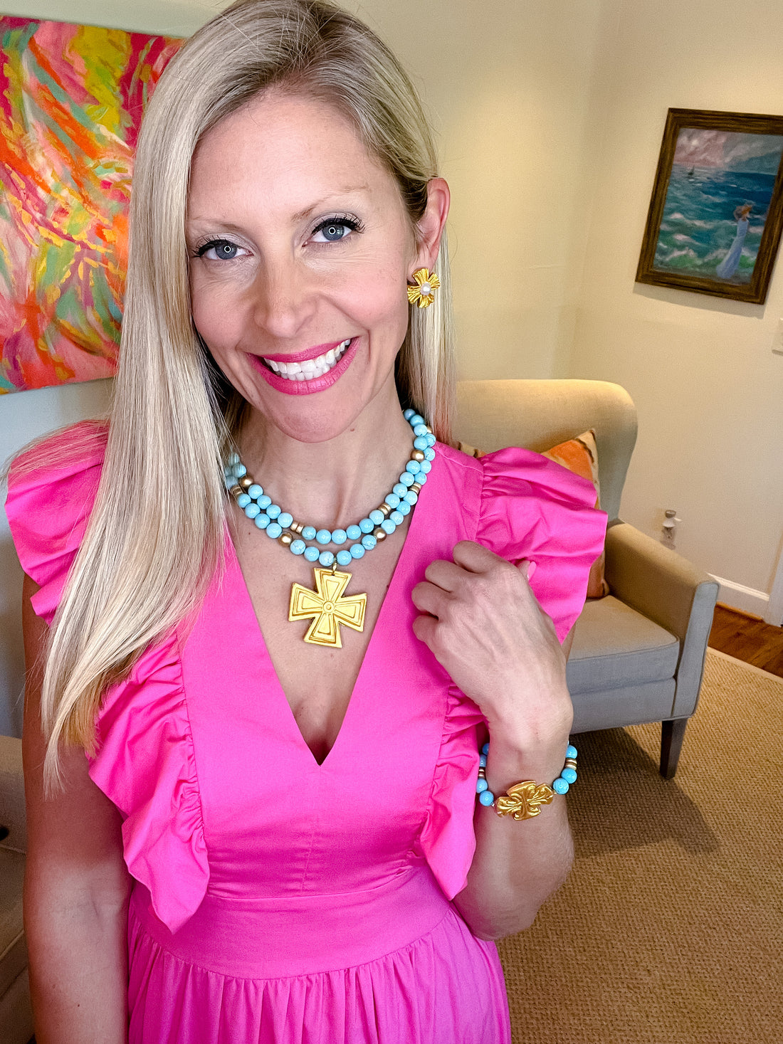 Turquoise Jade with Friendship Cross Bracelet