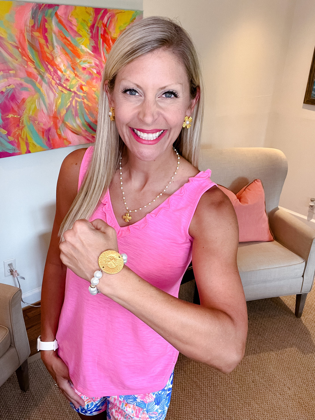 Pearl with Victory Cross Bracelet