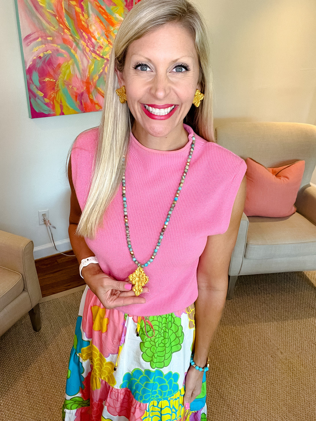 Turquoise Jade with Friendship Cross Bracelet