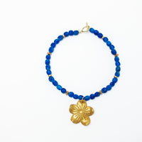 Blue African Glass with Gardenia Blossom