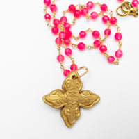 Pink Jade Chain with Kait Cross