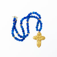 Blue African Glass with Acts Cross