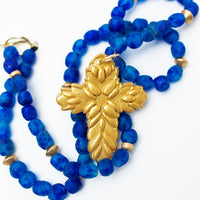 Blue African Glass with Acts Cross