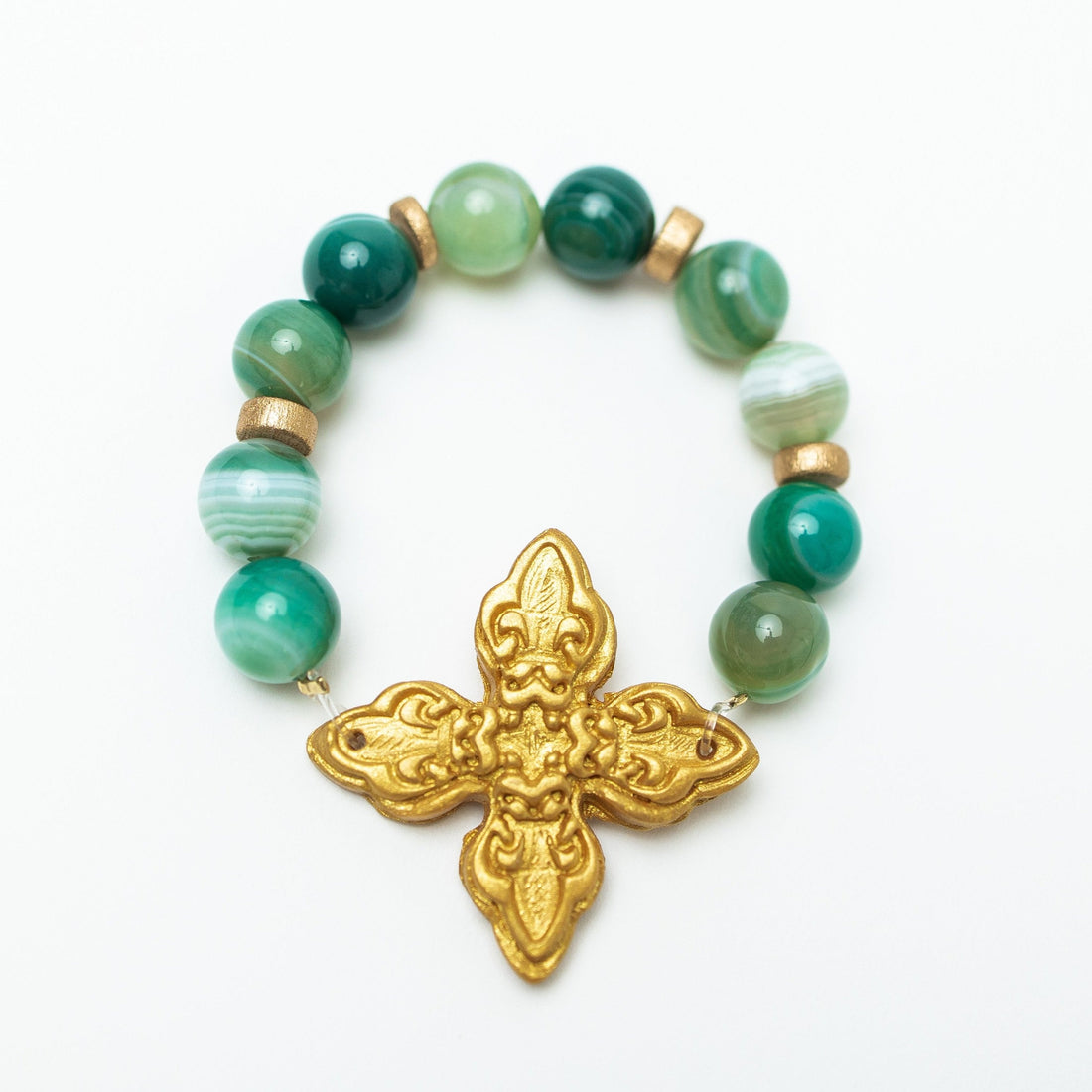 Green Stripe Agate with Kait Cross Bracelet