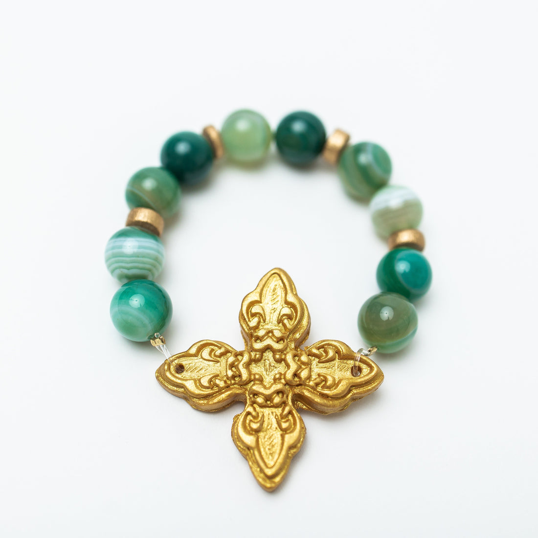 Green Stripe Agate with Kait Cross Bracelet