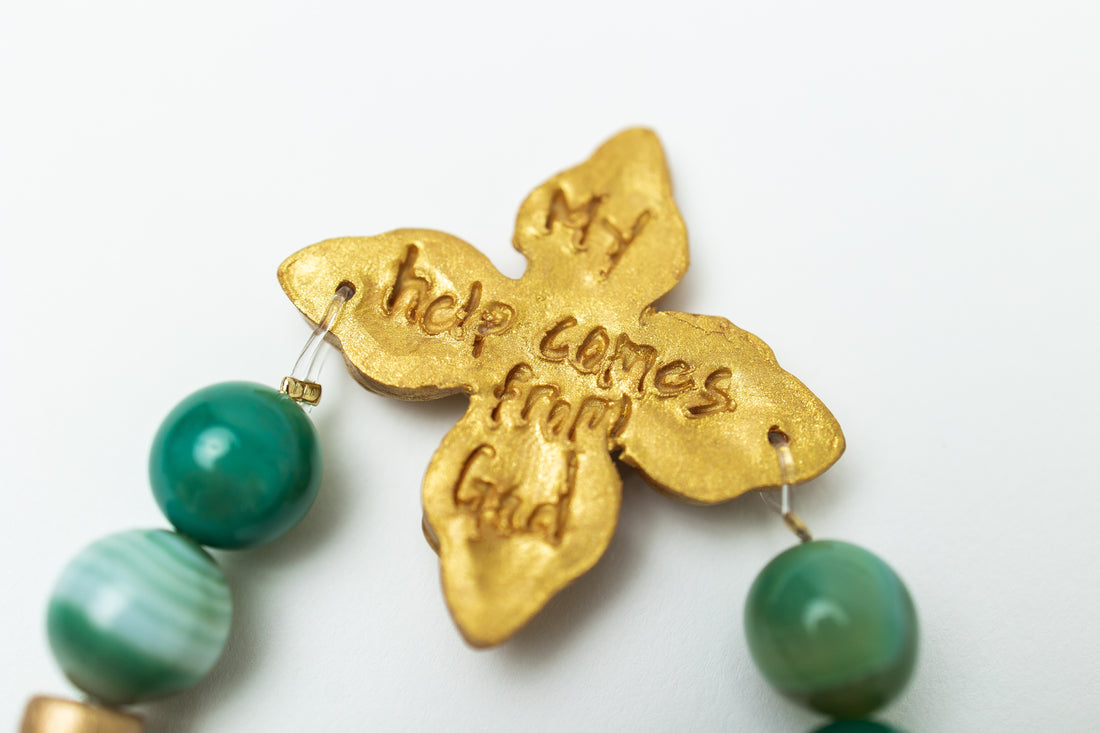 Green Stripe Agate with Kait Cross Bracelet