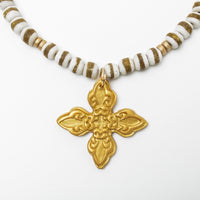 White & Gold African Glass with Kait Cross