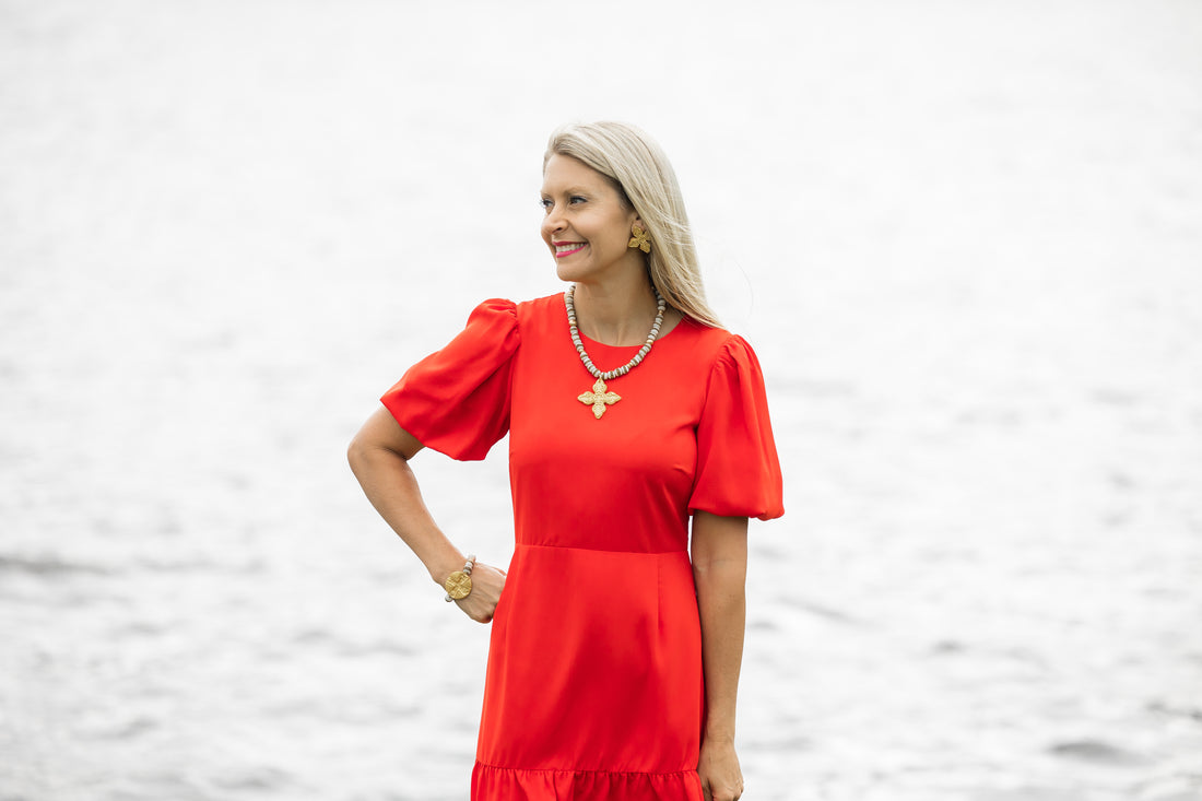 White & Gold African Glass with Leah Cross Bracelet