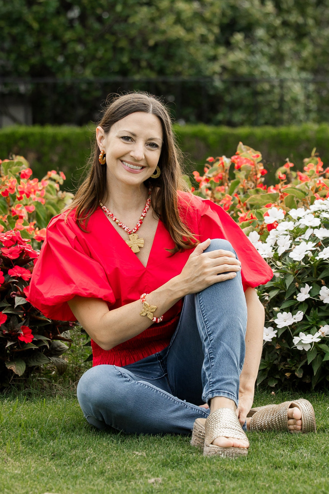Red and White African Glass with Kait Cross