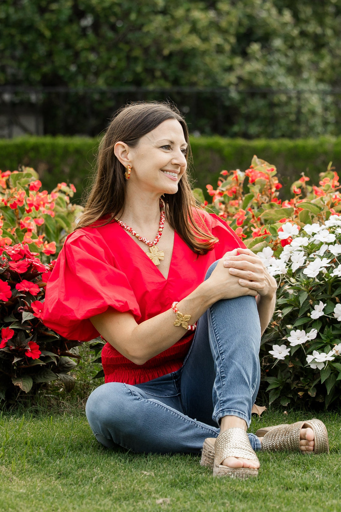 Red and White African Glass with Kait Cross