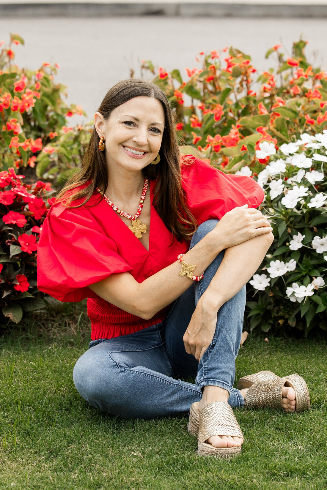 Red and White African Glass with Kait Cross
