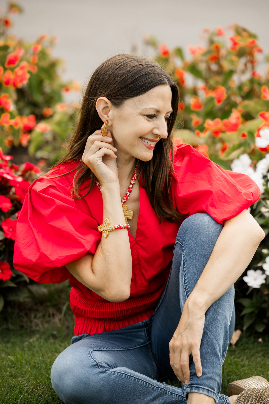 Red and White African Glass with Kait Cross