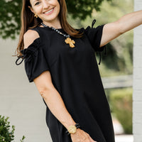 Black Lava Double Strand with Jerusalem Cross