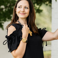 Black Lava Double Strand with Jerusalem Cross