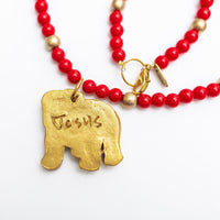 Red Jade Chain with Small Bulldog