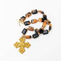 18" Black and Tan Agate with Elaina Cross