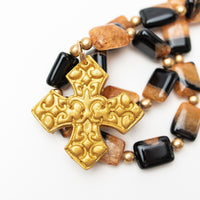 18" Black and Tan Agate with Elaina Cross