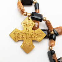 18" Black and Tan Agate with Elaina Cross