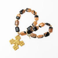 18" Black and Tan Agate with Elaina Cross