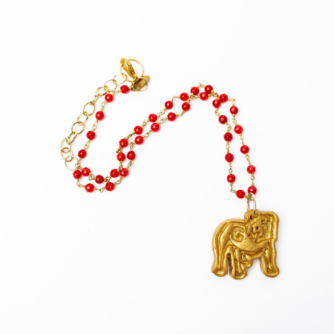 Red Jade Chain with Bulldog