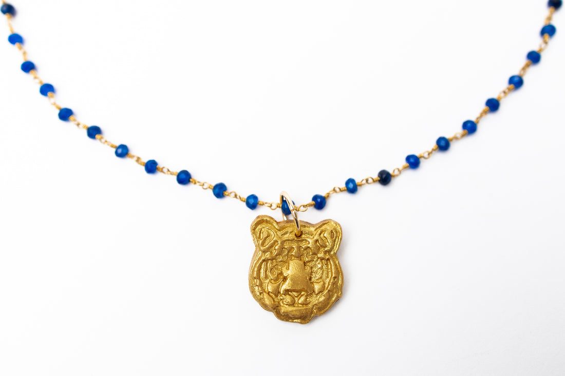 Blue Jade Chain with Tiger Face