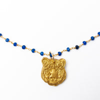 Blue Jade Chain with Tiger Face