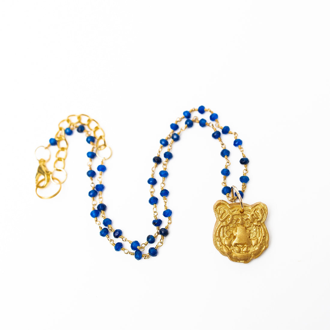 Blue Jade Chain with Tiger Face