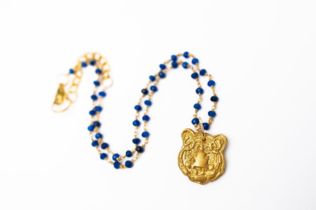Blue Jade Chain with Tiger Face