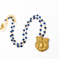 Blue Jade Chain with Tiger Face