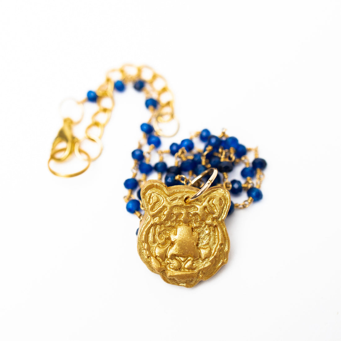 Blue Jade Chain with Tiger Face