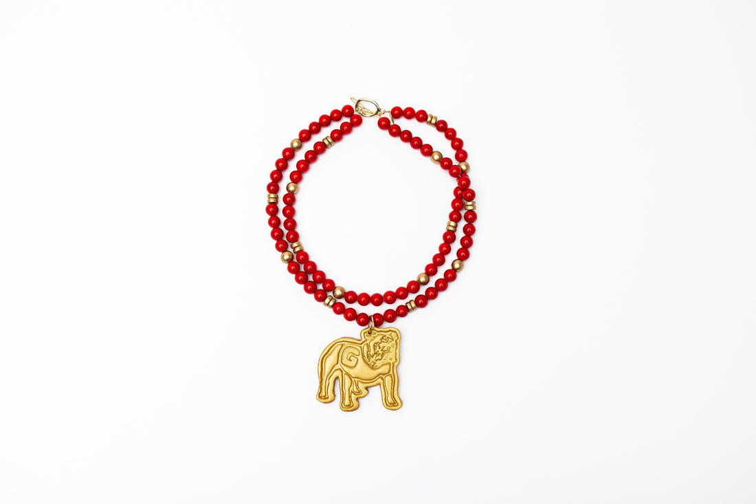 Red Double Jade with Bulldog Medallion