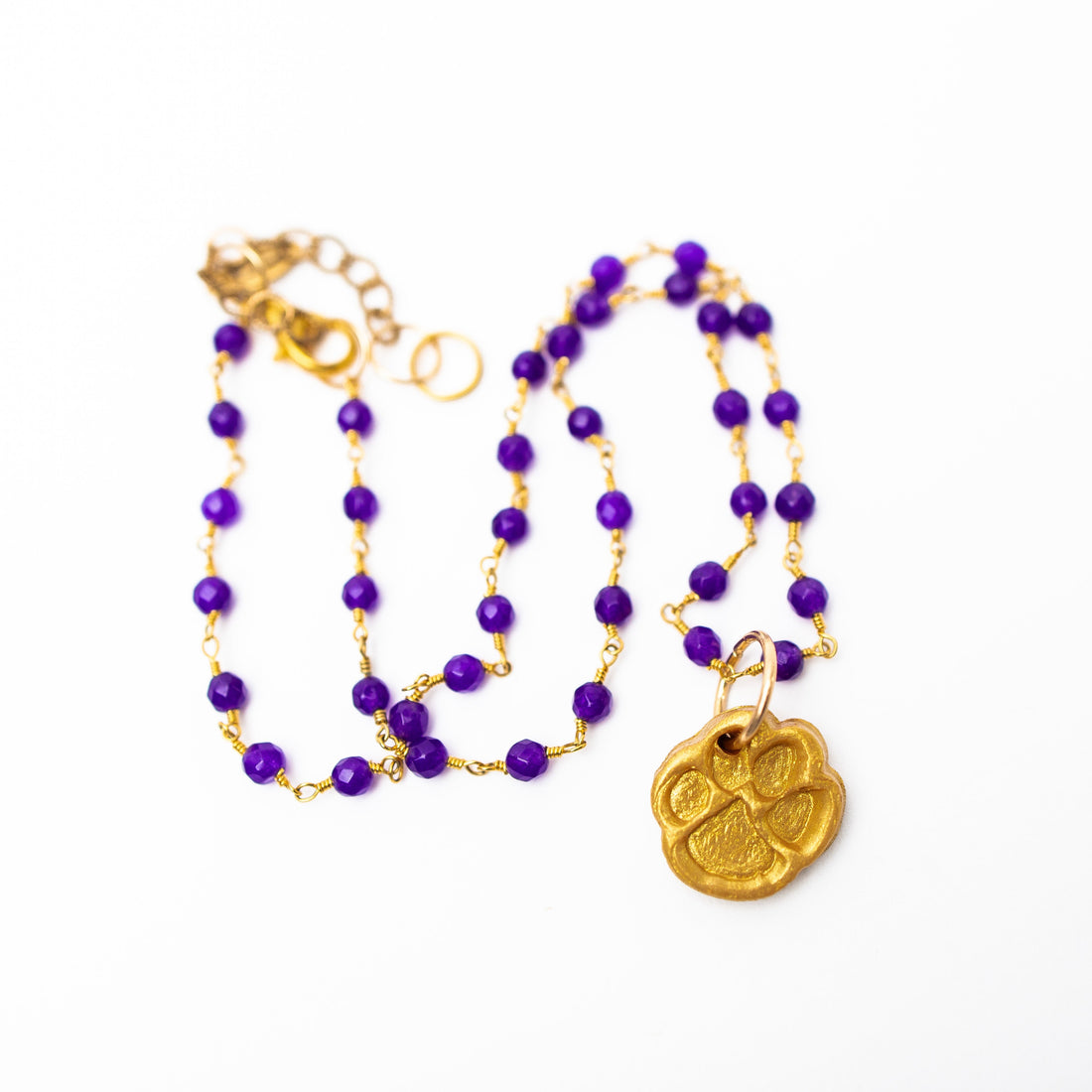 Purple Jade Chain with Tiny Paw