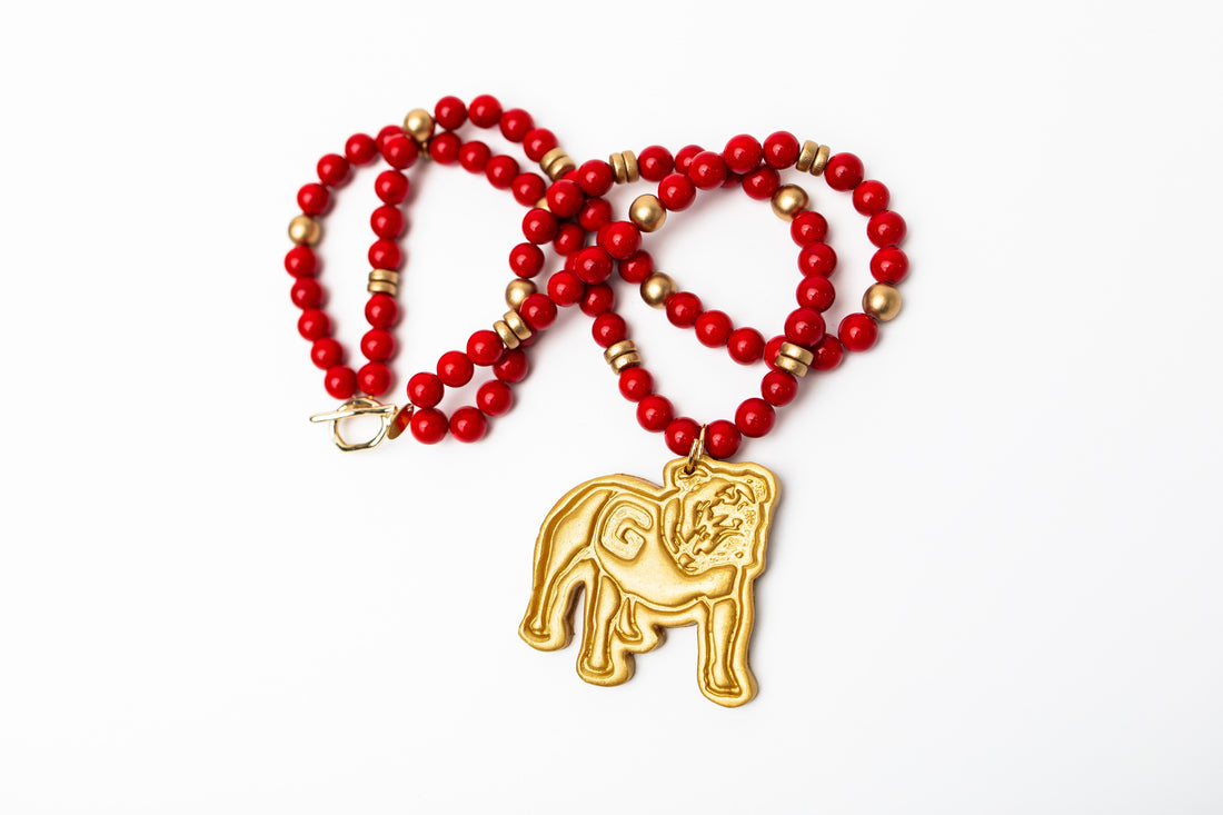 Red Double Jade with Bulldog Medallion