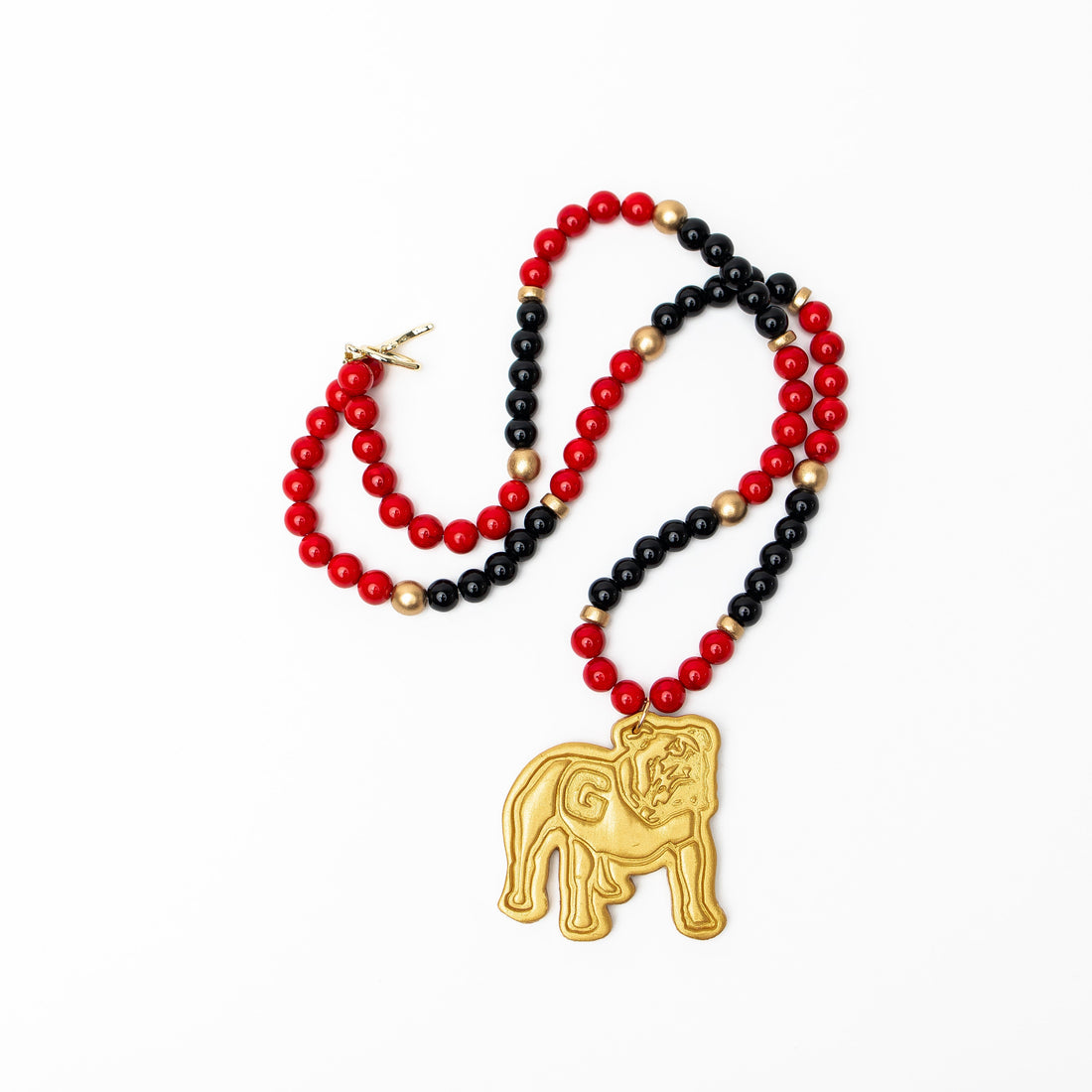 34" Black and Red Jade with Bulldog Medallion