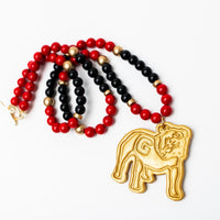 34" Black and Red Jade with Bulldog Medallion