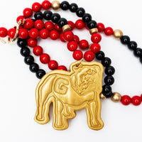 34" Black and Red Jade with Bulldog Medallion
