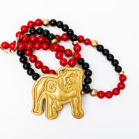 34" Black and Red Jade with Bulldog Medallion