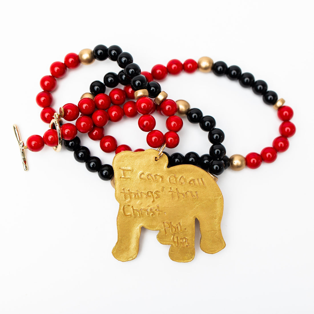 34" Black and Red Jade with Bulldog Medallion