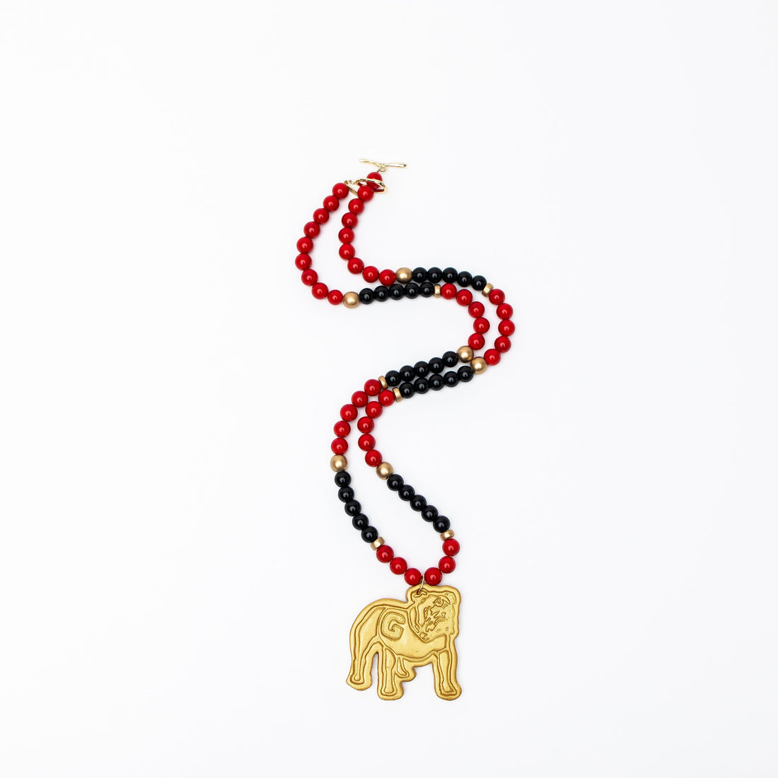 34" Black and Red Jade with Bulldog Medallion