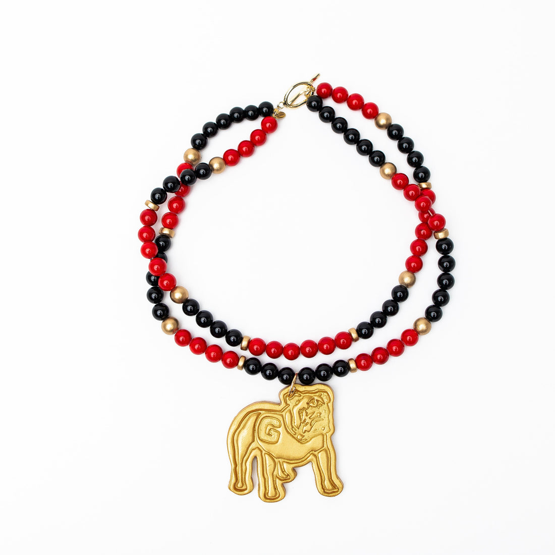 Black and Red Jade Double with Bulldog Medallion