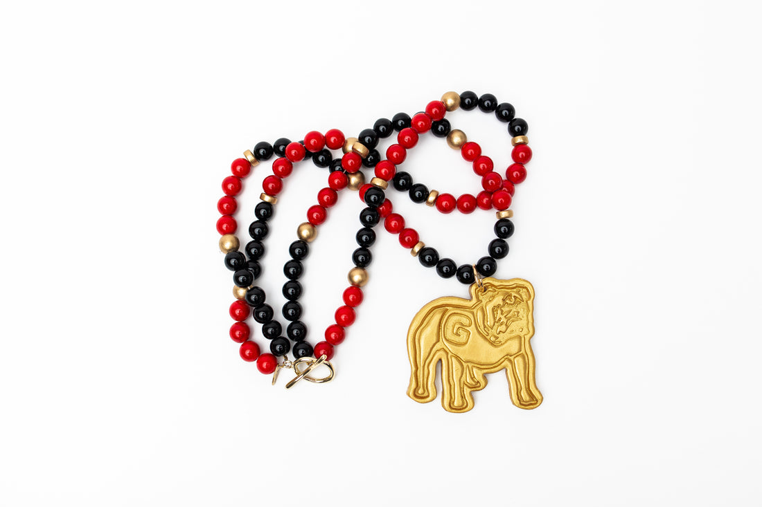 Black and Red Jade Double with Bulldog Medallion