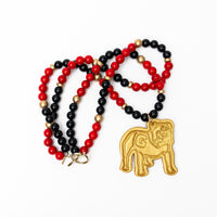 Black and Red Jade Double with Bulldog Medallion