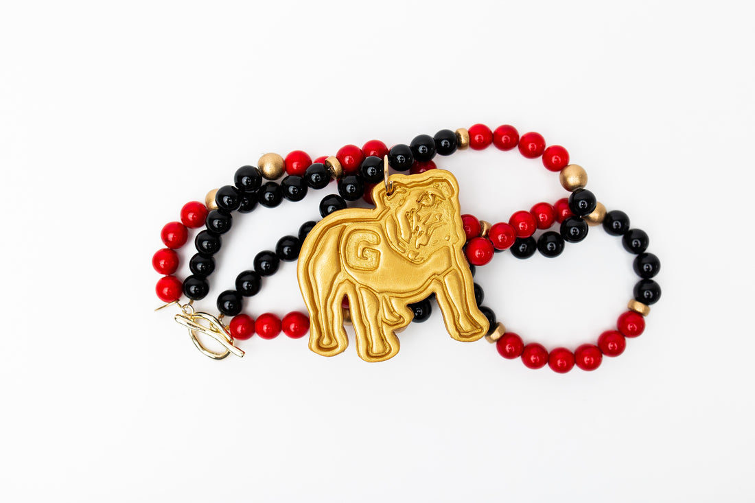 Black and Red Jade Double with Bulldog Medallion