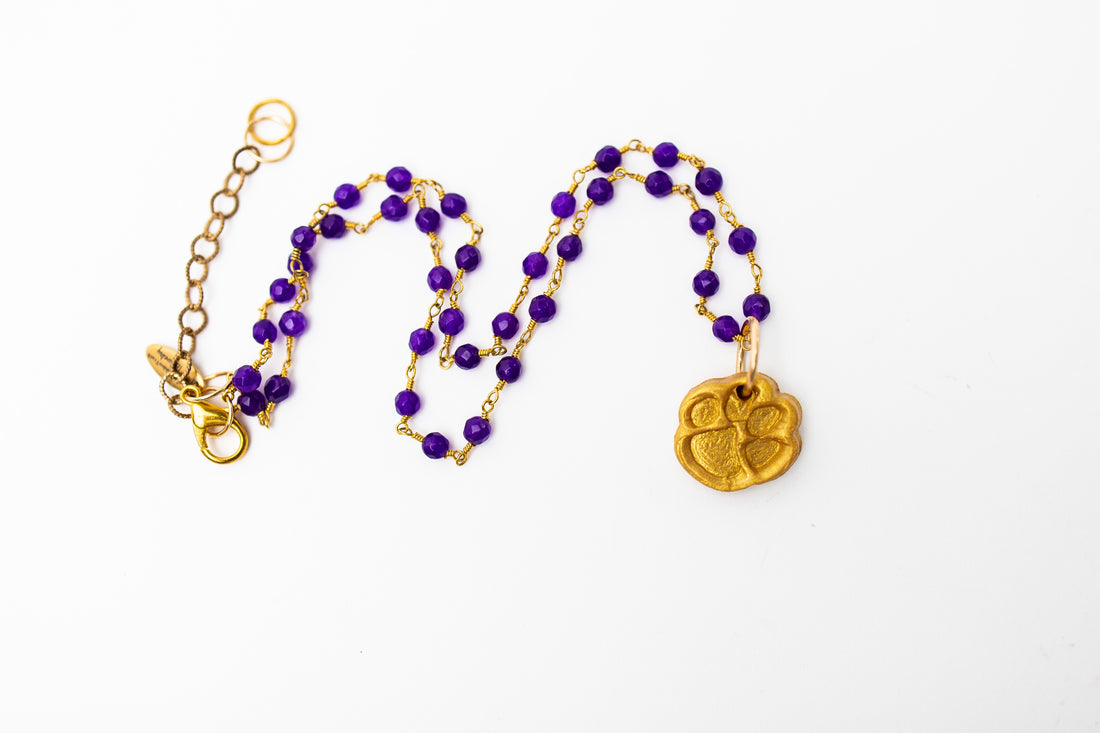 Purple Jade Chain with Tiny Paw