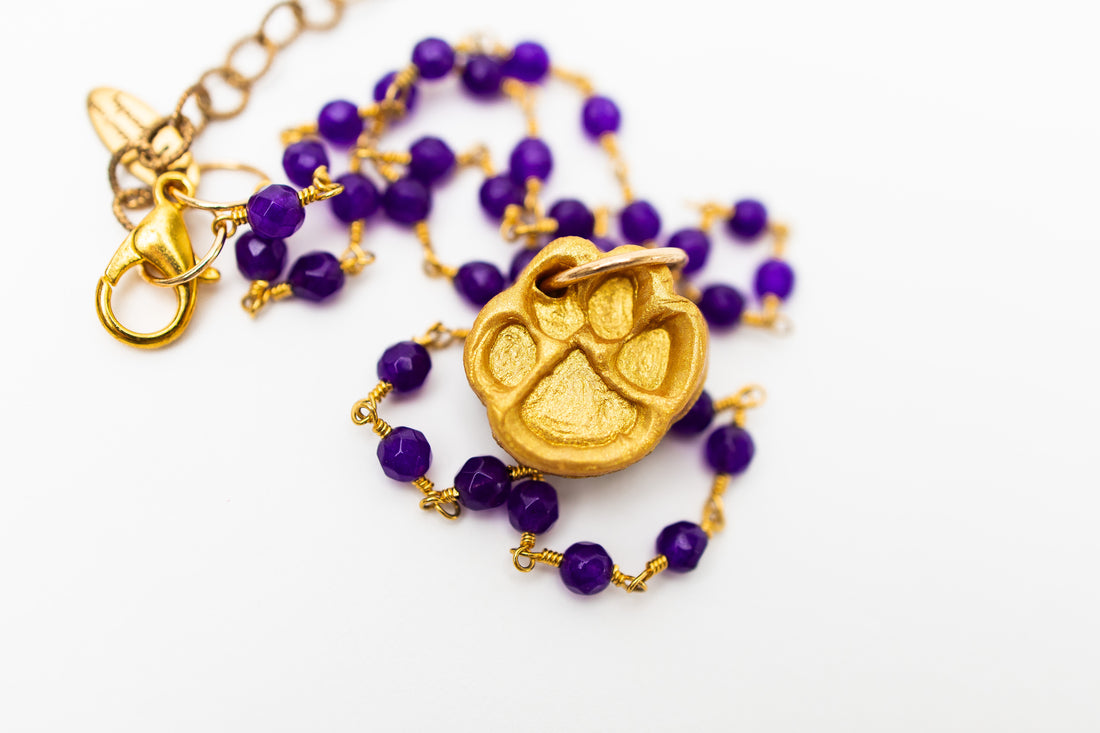 Purple Jade Chain with Tiny Paw